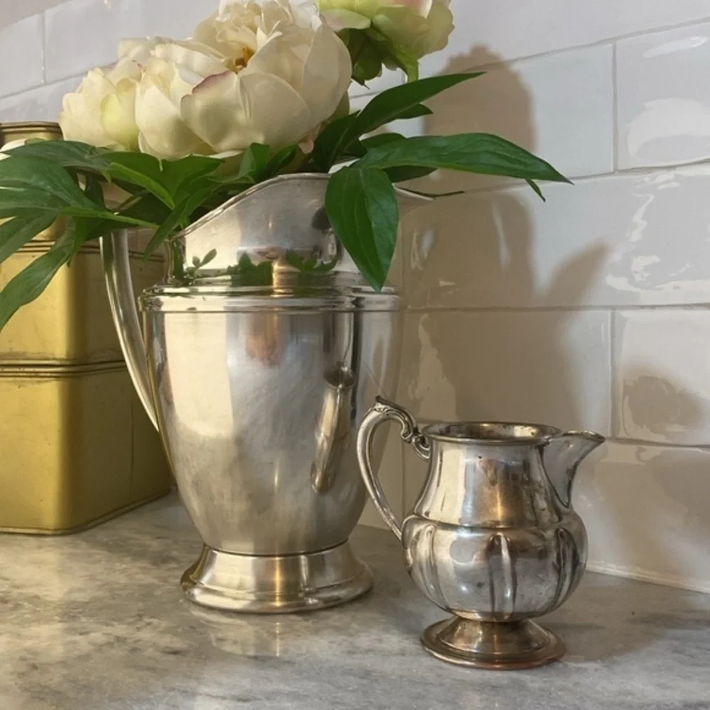 Vintage Lehman Brothers New York Silver on Copper Coffee Creamer Marked Decor